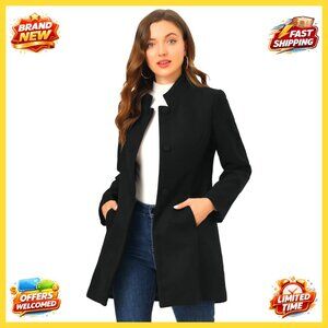 Women's Winter Overcoat Mid-Long Stand Collar Single Breasted Wool Pea Coat